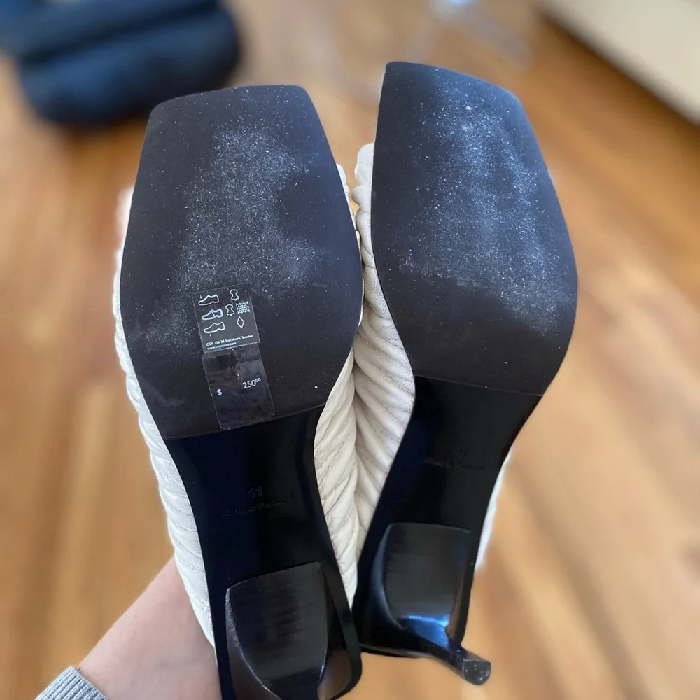 COS Women's Ivory Kitten Heel Mules Slides Shoes Sz 9.5 41 Slip On - Picture 8 of 10